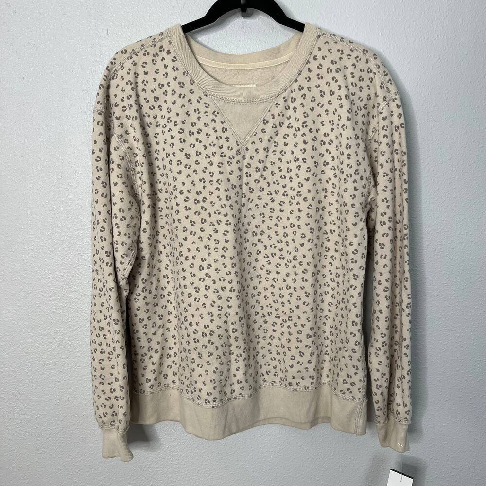 Abercrombie & Fitch Cream Sweatshirt Crew Black Neck Pullover Long Sleeve Sz M
